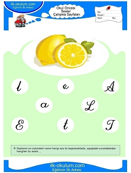 Çocuklar İçin L Sesi Çalışma Sayfaları 